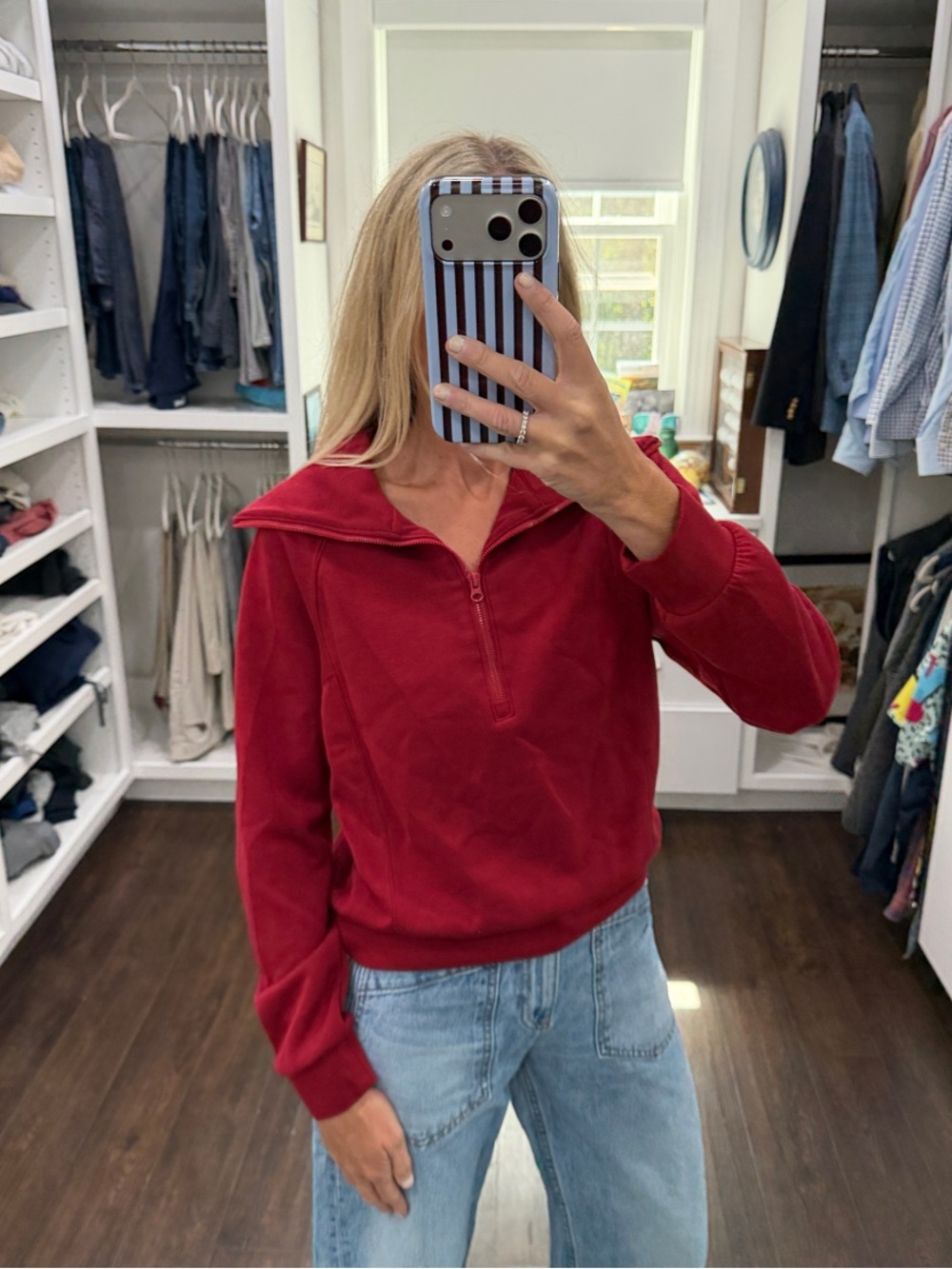 Amazon Women's Red Half-Zip Pullover Sweatshirt XS